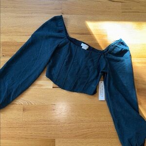 Blue Long Sleeve Crop Top